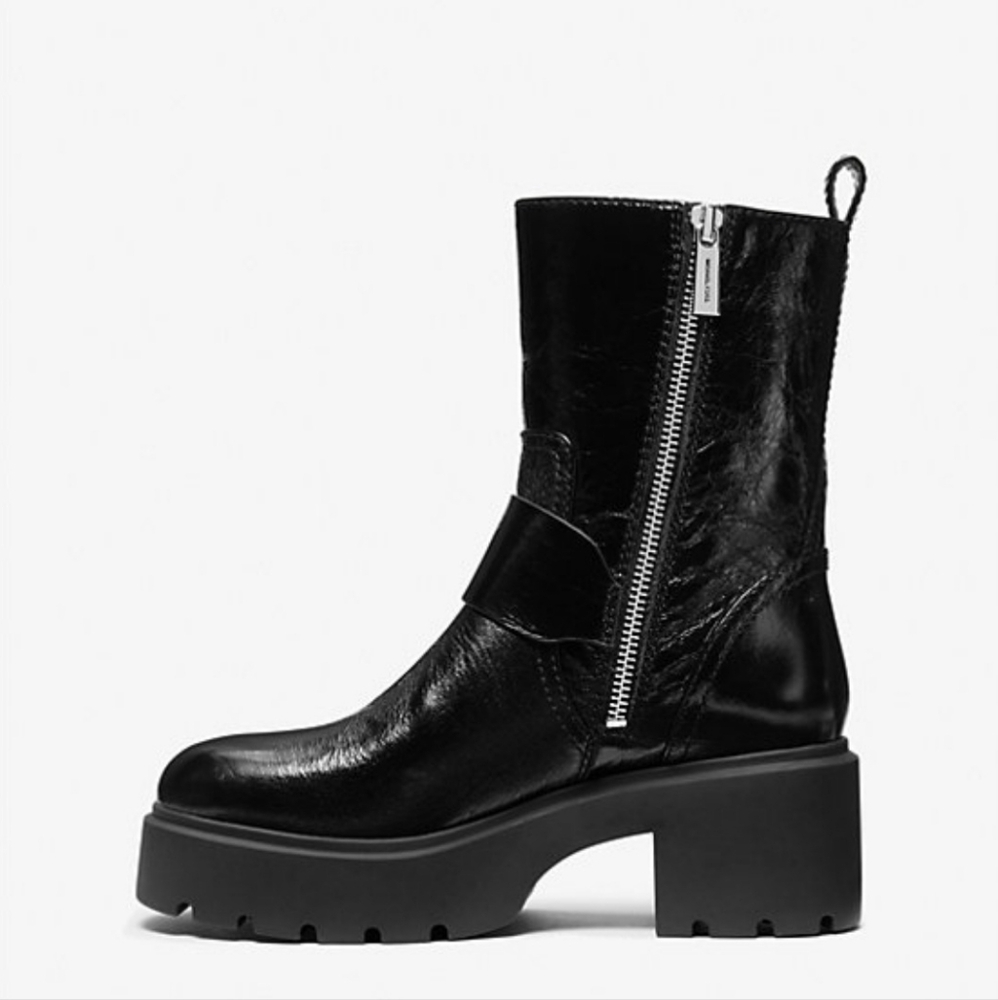 New Women's Michael Kors Perry Crinkled Patent Leather Boot - Picture 3 of 16